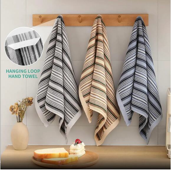 6 Pack Large Cotton Kitchen Towels Set – Absorbent Striped Dish Drying Cloths - Picture 5 of 8